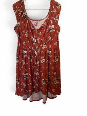 No Boundaries Floral Babydoll Tank Dress Tunic Rust Cottagecore XL 15-17